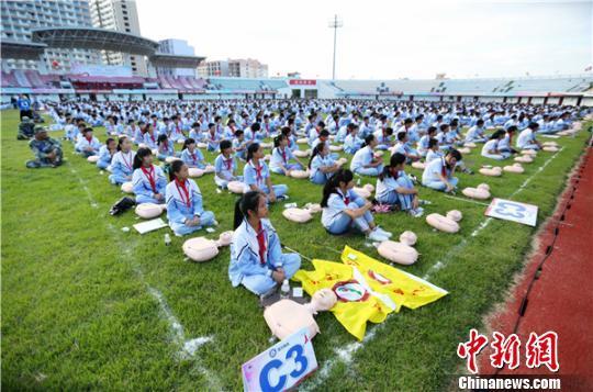 12日下午，陵水海航体育场内整齐分布着48个方阵，来自陵水中学、陵水民族中学等单位的5000余名学生及志愿者坐在草坪上，准备接受心肺复苏培训并向一项全新的吉尼斯世界纪录发起冲击。“本次培训与挑战吉尼斯世界纪录互相融合，是为了唤醒大家对健康、急救的关注。”中国心胸血管麻醉学会心肺复苏全国委员会相关负责人道出了该项活动的意义。